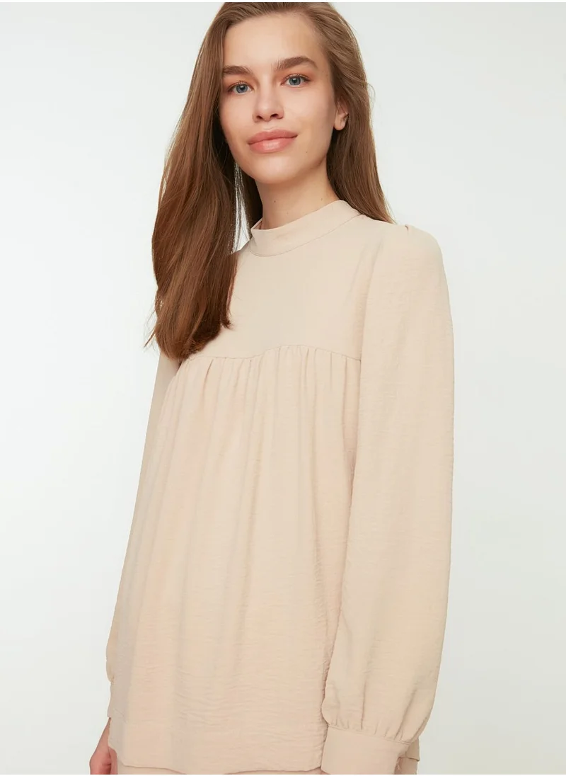 trendyol High Neck Pleat Detail Tunic