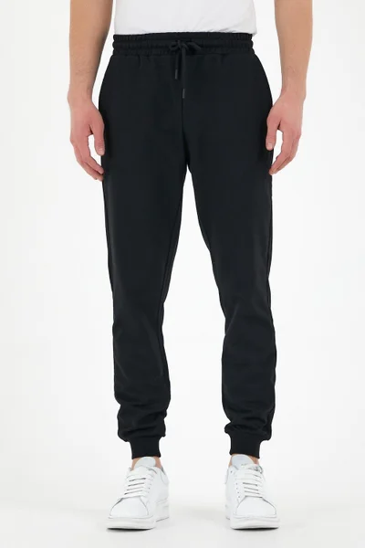mmetalic Black Men's Sweatpants with Label Back and Side Pockets Regular Fit