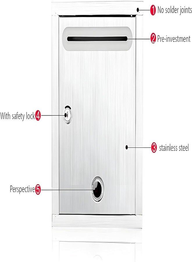DIYASHI Stainless Steel Letterbox Suggestion Box Hanging Wall Ballot Box with Lock Letter Box Silver Color - Image 4