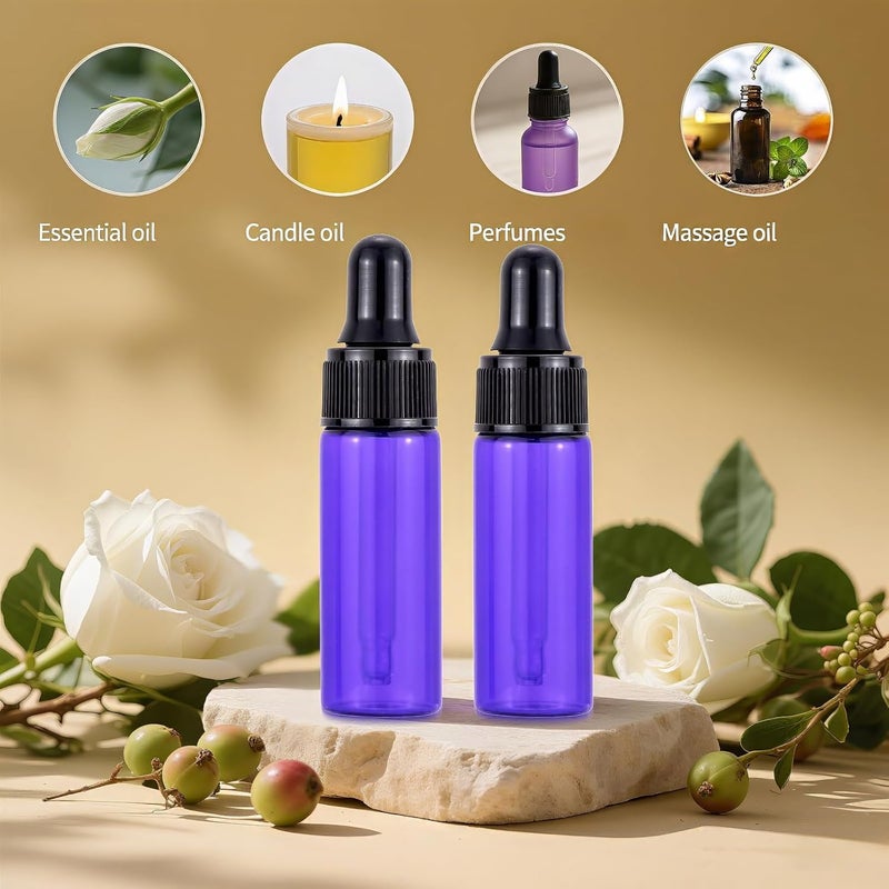 30pcs 5ml 1/6oz Black Plastic Head Essential Oil Bottle Purple Glass Dropper Bottles with Droppers for Fragrance, Lotion,Essential Oil, Treatment, Purple, Standard - Image 3