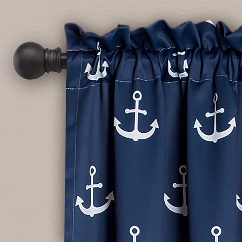 Lush Decor Darkening Window Curtain Set  Navy Anchor Print  52"" W x 84"" L - Image 4