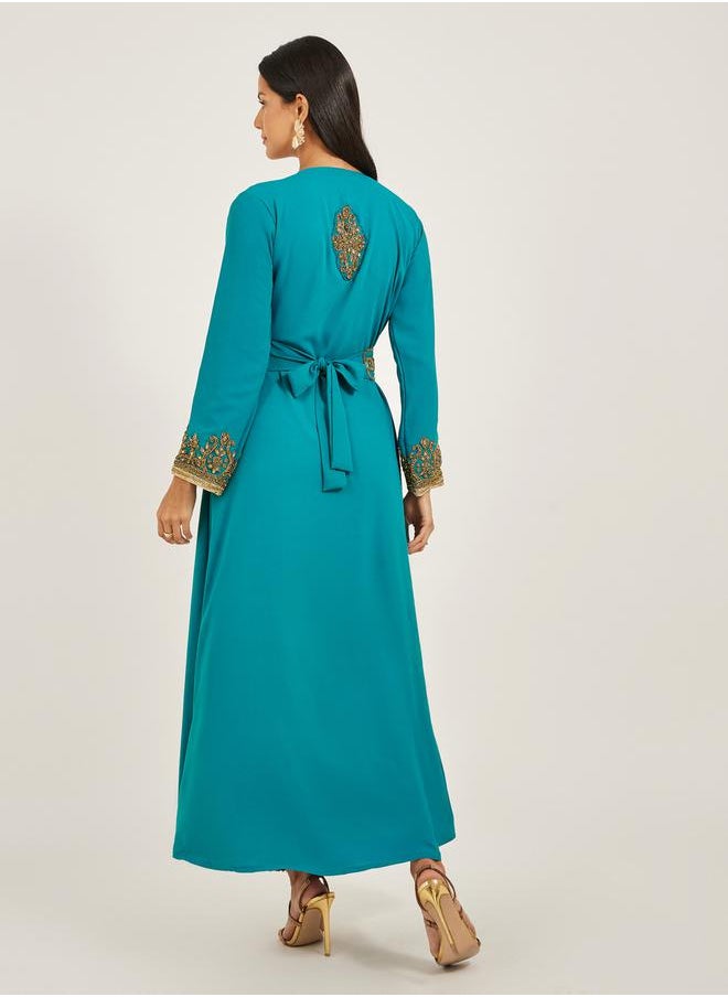 Maxim Creation Embroidered V-Neck A-Line Jalabiya with Belt by Styli  - Image 5
