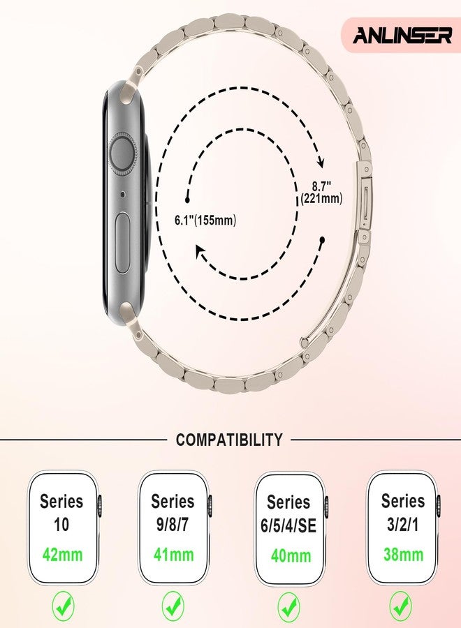 Anlinser Bands Compatible with Apple Watch Band 42mm 41mm 40mm 38mm, Women Slim Stainless Steel Metal Strap for iWatch Series 11 10 9 8 7 6 5 4 3 2 1 SE (Starlight) - Image 5