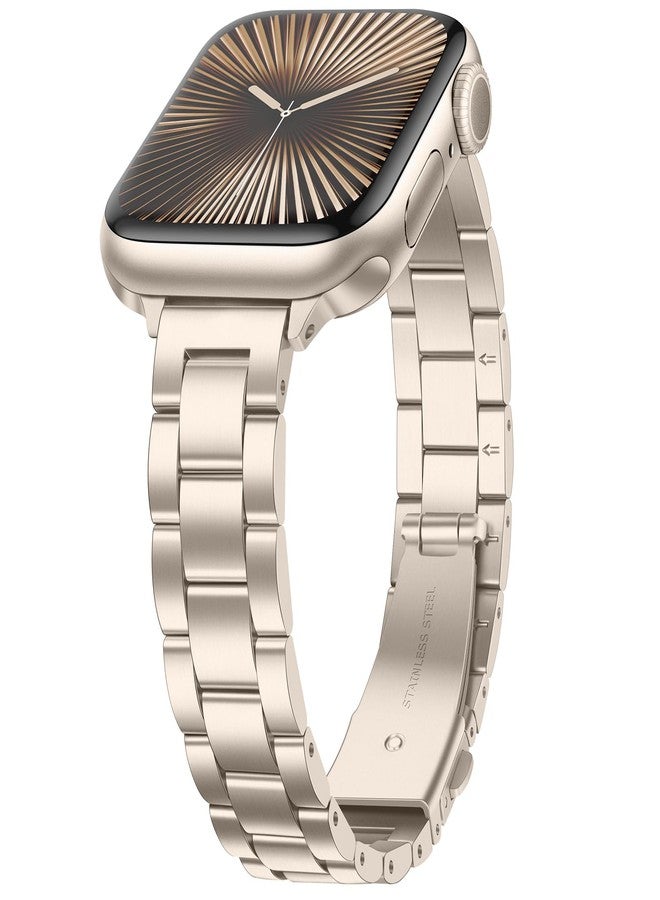 Anlinser Bands Compatible with Apple Watch Band 42mm 41mm 40mm 38mm, Women Slim Stainless Steel Metal Strap for iWatch Series 11 10 9 8 7 6 5 4 3 2 1 SE (Starlight) - Image 1