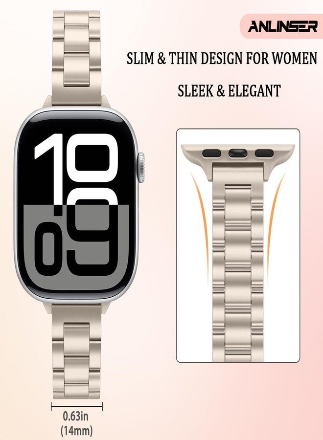Anlinser Bands Compatible with Apple Watch Band 42mm 41mm 40mm 38mm, Women Slim Stainless Steel Metal Strap for iWatch Series 11 10 9 8 7 6 5 4 3 2 1 SE (Starlight) - Image 3
