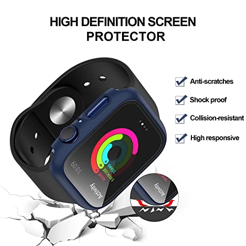 BHARVEST 2 Pack Hard PC Case Compatible with Apple Watch Series 3/2/1 42mm, Case with Tempered Glass Screen Protector Overall Bubble-Free Cover for iWatch Accessories, Black+Blue - Image 2