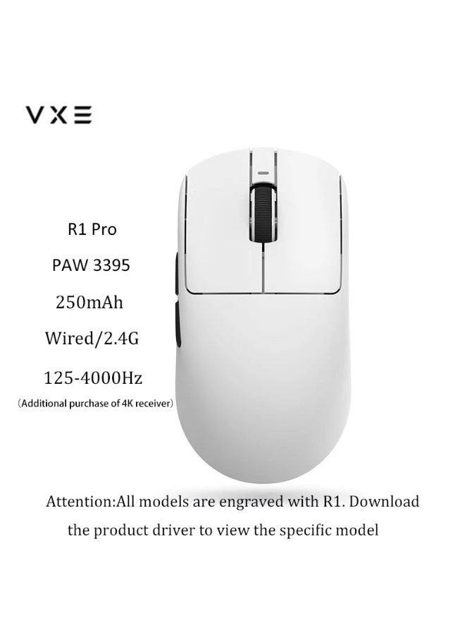في اكس اي ماوس الألعاب اللاسلكي VXE Dragonfly R1 Pro بمستشعر PAW3395 خفيف الوزن وقابل للبرمجة - أبيض - Image 1