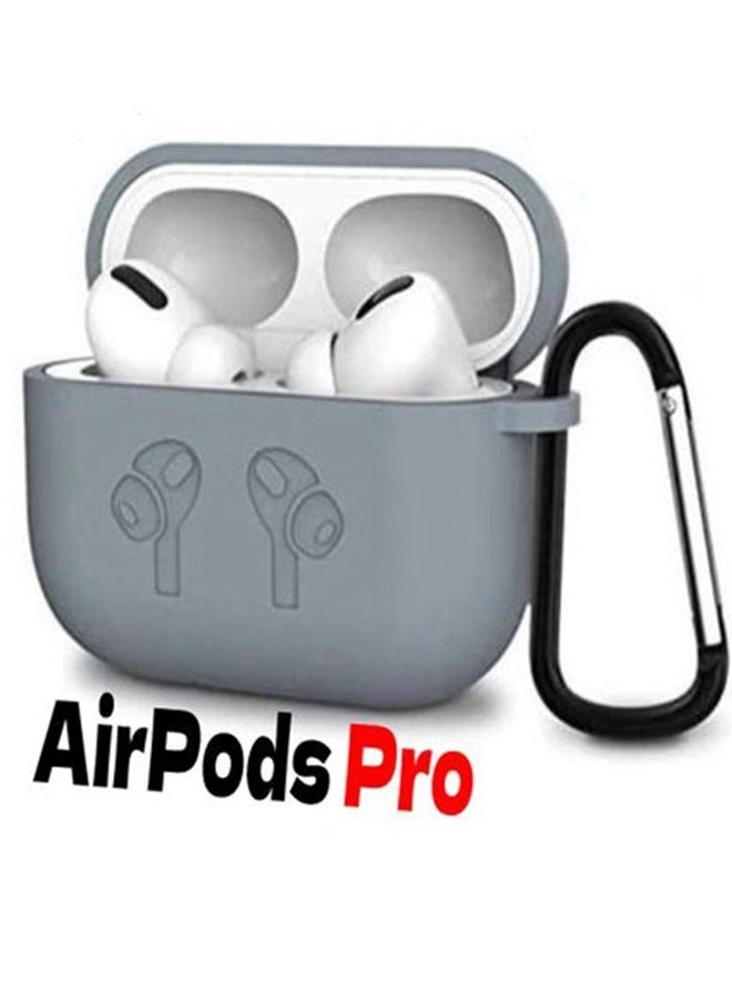 AirPods Pro Case, Shockproof Protective Silicone Cover for AirPods Pro Gray , Soft Silicone Shockproof Cover with Ring Buckle, Case for AirPods Pro Earphone  - Image 1