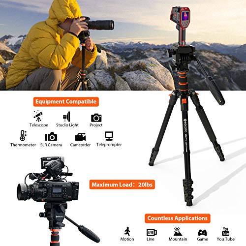 GEEKOTO Video Tripod Fluid Head,Professional Camera Tripod for DSLR,Monopod Aluminum 77" for Video Camcorder Canon Nikon Sony with 1/4" Screws Fluid Drag Pan Head,Load Capacity up to 20 Pounds - Image 4