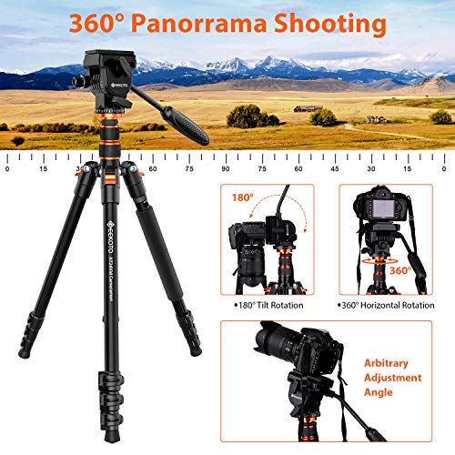 GEEKOTO Video Tripod Fluid Head,Professional Camera Tripod for DSLR,Monopod Aluminum 77" for Video Camcorder Canon Nikon Sony with 1/4" Screws Fluid Drag Pan Head,Load Capacity up to 20 Pounds - Image 5