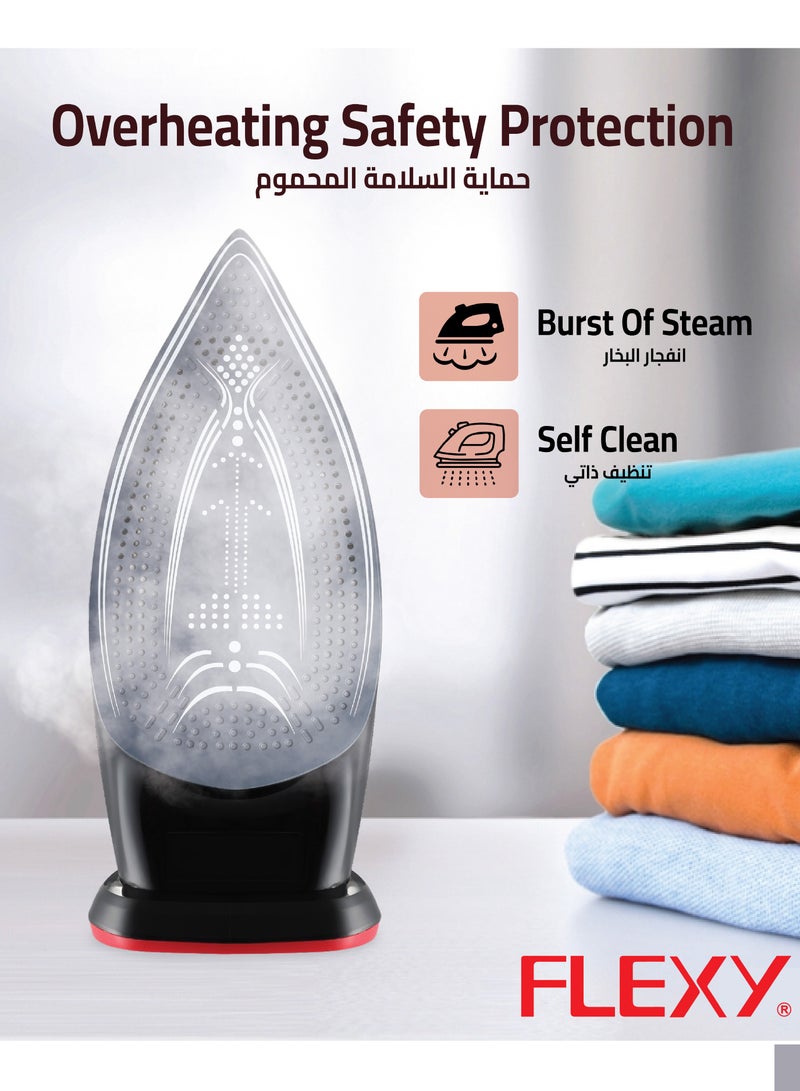 Flexy FLEXY® Steam Iron with Advanced Temp Control, 130ml Water Tank, Vertical Steam Burst, Large Soleplate, Overheat Protection, Heat Indicator, Adjustable Steam, Dry Iron Function – 2-Year Warranty - Image 4