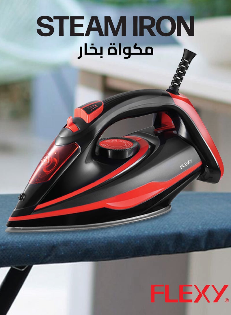 Flexy FLEXY® Steam Iron with Advanced Temp Control, 130ml Water Tank, Vertical Steam Burst, Large Soleplate, Overheat Protection, Heat Indicator, Adjustable Steam, Dry Iron Function – 2-Year Warranty - Image 2