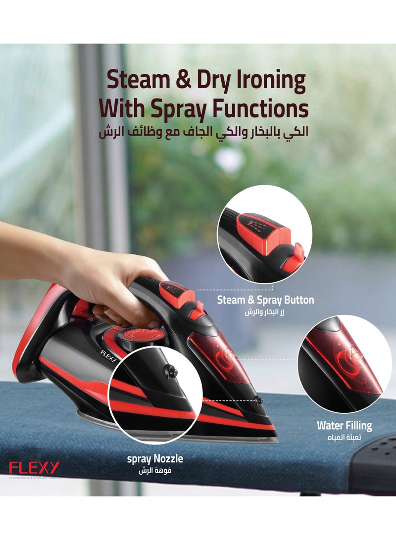 Flexy FLEXY® Steam Iron with Advanced Temp Control, 130ml Water Tank, Vertical Steam Burst, Large Soleplate, Overheat Protection, Heat Indicator, Adjustable Steam, Dry Iron Function – 2-Year Warranty - Image 5