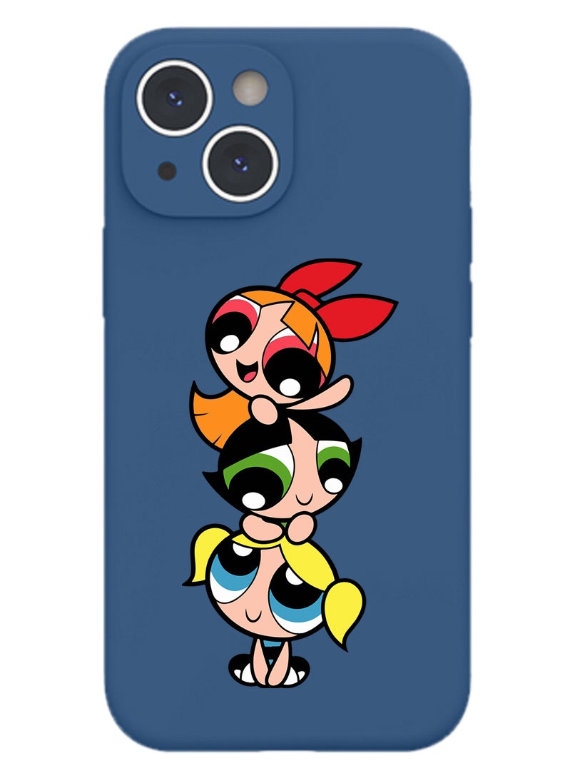 Theodor Protective Slim Fit Case Liquid Silicone Cover with Full Body Protection Anti-Scratch Shockproof Case For iPhone 13 Blue  - Pretty Girls Illustration - Image 1