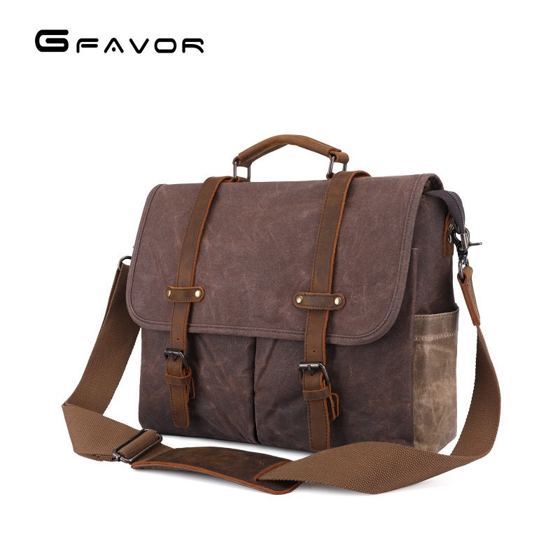 Source Point Men'S Shoulder Bag Retro Men'S Bag Oil Wax Canvas Bag Water-Repellent Wear-Resistant Men'S Messenger Bag - Image 3