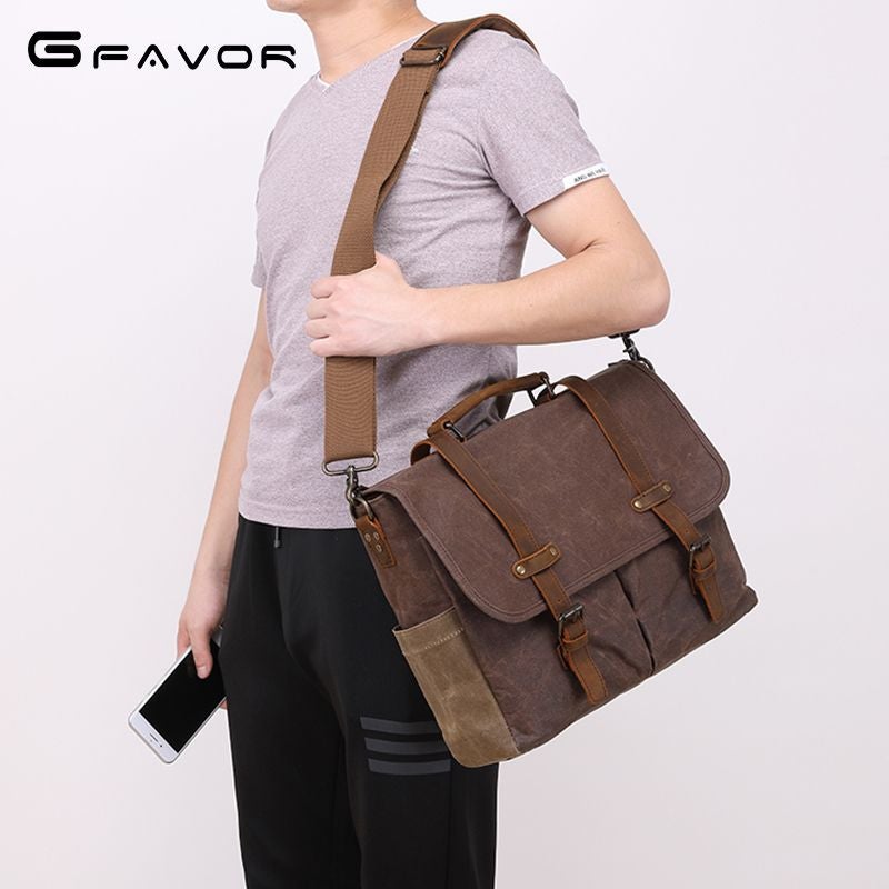 Source Point Men'S Shoulder Bag Retro Men'S Bag Oil Wax Canvas Bag Water-Repellent Wear-Resistant Men'S Messenger Bag - Image 4
