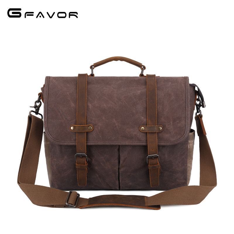 Source Point Men'S Shoulder Bag Retro Men'S Bag Oil Wax Canvas Bag Water-Repellent Wear-Resistant Men'S Messenger Bag - Image 2