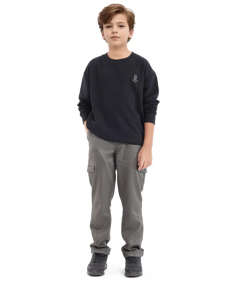 Rare Ones Rare Ones Kids Taron Black Cotton Poly Full Sleeve Embroidered Sweatshirt