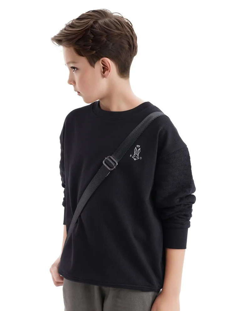Rare Ones Rare Ones Kids Taron Black Cotton Poly Full Sleeve Embroidered Sweatshirt