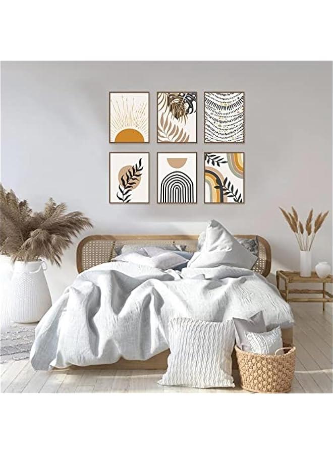 KBKBART مجموعة مطبوعات فنية جدارية بنمط بوهو مكونة من 6 قطع، مطبوعات عصرية من منتصف القرن، ملصقات حائط معرض بسيطة لغرفة النوم وغرفة المعيشة والحمام وديكور غرفة بوهو (8 انش × 10 انش، بدون اطار) - Image 3