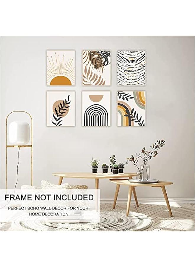 KBKBART مجموعة مطبوعات فنية جدارية بنمط بوهو مكونة من 6 قطع، مطبوعات عصرية من منتصف القرن، ملصقات حائط معرض بسيطة لغرفة النوم وغرفة المعيشة والحمام وديكور غرفة بوهو (8 انش × 10 انش، بدون اطار) - Image 4