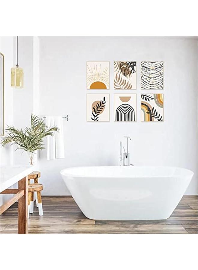 KBKBART مجموعة مطبوعات فنية جدارية بنمط بوهو مكونة من 6 قطع، مطبوعات عصرية من منتصف القرن، ملصقات حائط معرض بسيطة لغرفة النوم وغرفة المعيشة والحمام وديكور غرفة بوهو (8 انش × 10 انش، بدون اطار) - Image 5
