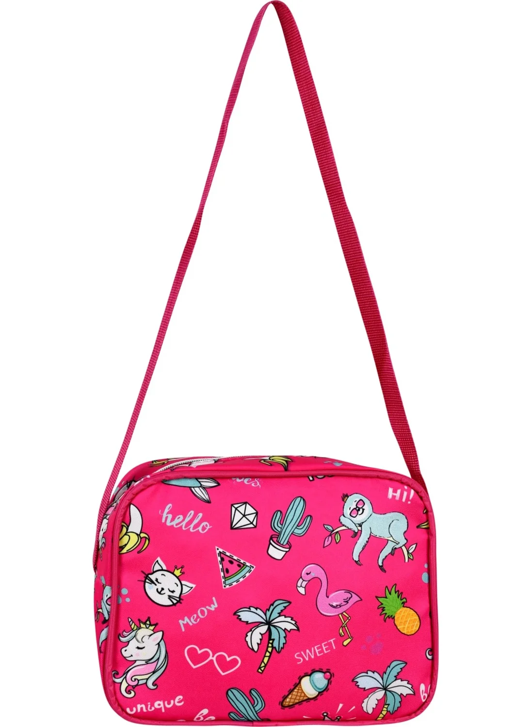 Çantaland Pink Unicorn Patterned Primary School Bag with Trolley + Lunch Box