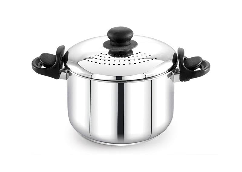 Praylady Stainless Steel Strainer Pot with Glass Lid 37 Liter Cooking Strainer Pot for Pasta Noodles Vegetables and Rice AntiLocking Design Induction Base 2 Year Warranty - Image 2