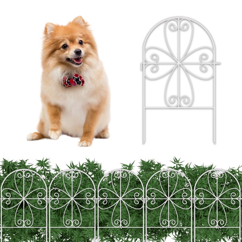 ShopLaLa Garden Fence Animal Barrier 10 Panels 12inL x 24inH Rustproof Decorative Heart White Metal Wire Fencing Flower Bed Edging for Landscape Patio Yard Outdoor Decor Dog Fences Border Panel - Image 2