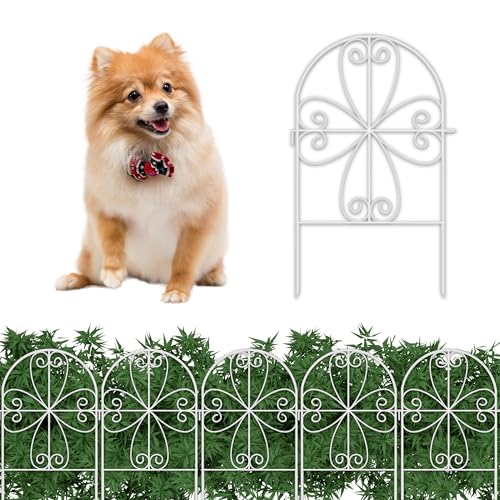 ShopLaLa Garden Fence Animal Barrier 10 Panels 12inL x 24inH Rustproof Decorative Heart White Metal Wire Fencing Flower Bed Edging for Landscape Patio Yard Outdoor Decor Dog Fences Border Panel - Image 1
