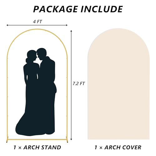 Neatsure Arch Backdrop Stand and Cover Set, 7.2FT Metal Photo Balloon Arch Backdrop Stand for Wedding Birthday Party Baby Shower Ceremony Graduation Decoration, Beige - Image 2