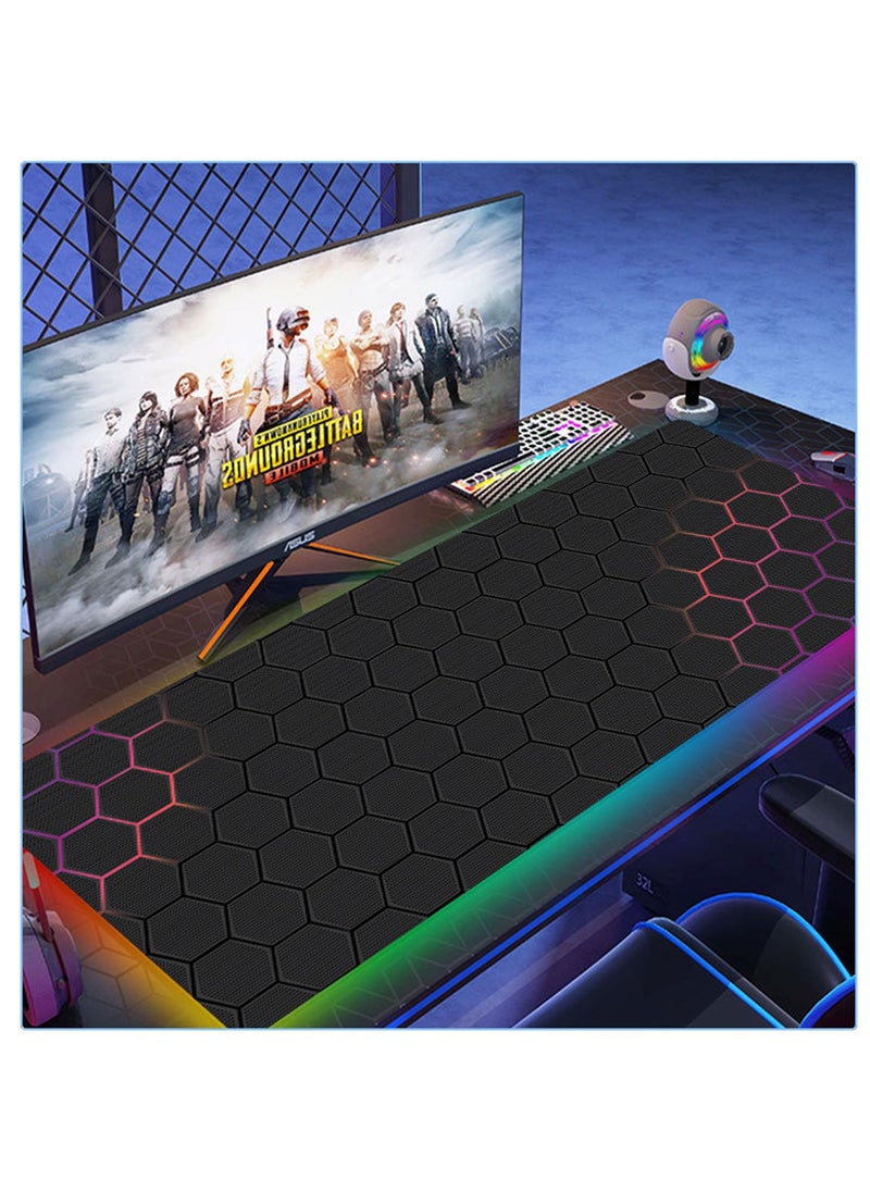 لوحة ماوس للألعاب RGB مقاس 800 × 300 مم، 14 وضع LED، حصيرة مكتب كبيرة ممتدة للطاولة، حصيرة ماوس للكمبيوتر الشخصي، ماك بوك، حصيرة لوحة مفاتيح مضادة للانزلاق، لون أسود