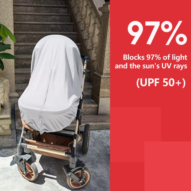 RESTCLOUD Sun Shade for Strollers, UV Sun and Sleep Shade Universal Fit for Baby Strollers, Blackout Stroller Cover, Breathable and Stops 99% of The Sun's Rays (UPF50+) - Image 3