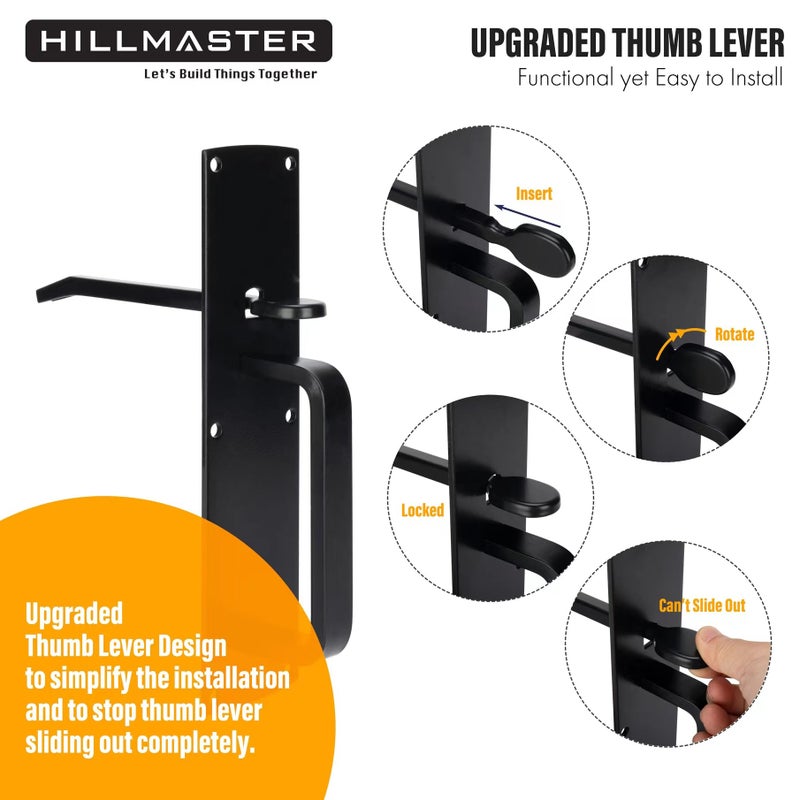 Hillmaster Self-Closing Thumb Gate Latch - Heavy Duty for Wooden, Metal & Vinyl Fences - Black Finish - Image 2