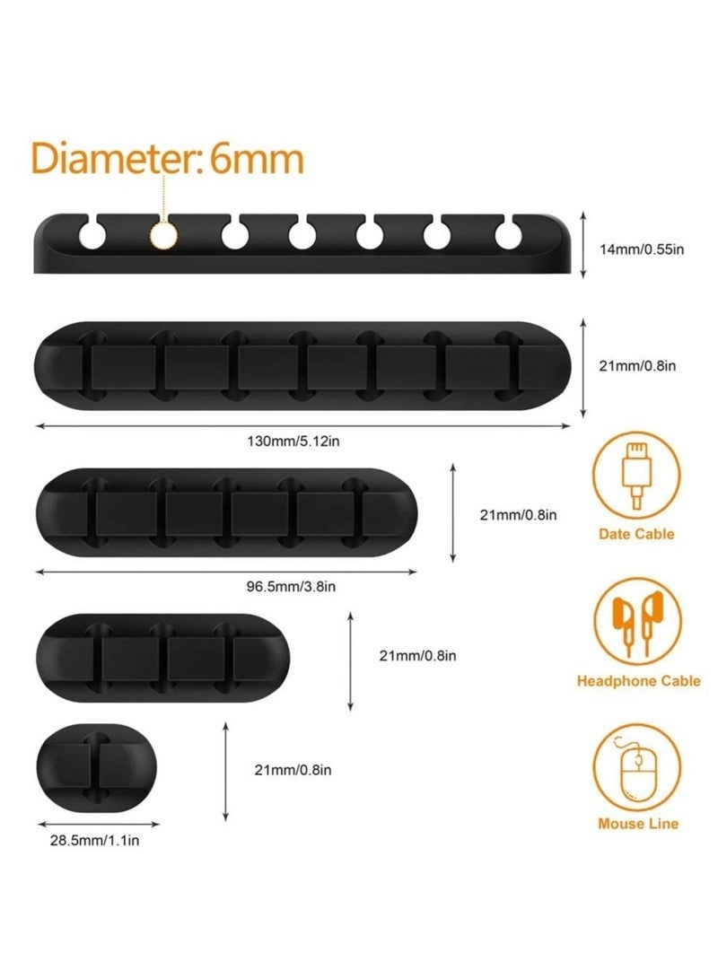 Nova future Cable Organizer Clips 5 Pack Self Adhesive Cord Holder for USB Cable Power Cord Wire, Cable Management for Home Office Desk and Car Use, Black Slots 7 5 3 1 1 - Image 2