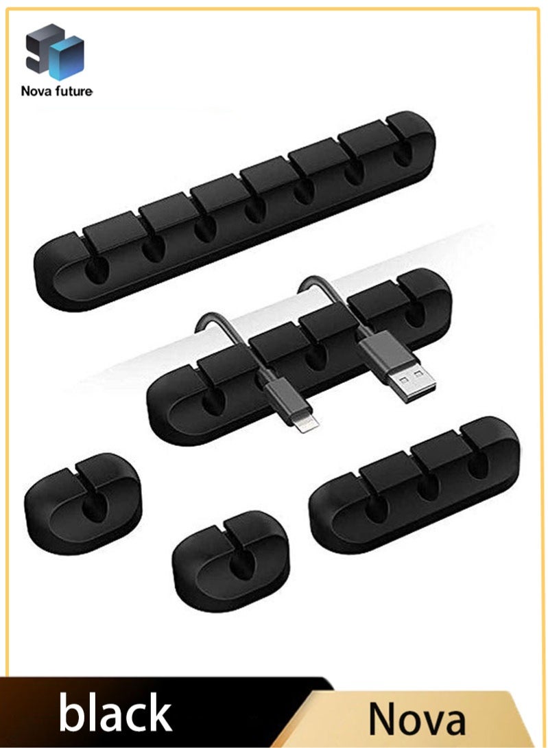 Nova future Cable Organizer Clips 5 Pack Self Adhesive Cord Holder for USB Cable Power Cord Wire, Cable Management for Home Office Desk and Car Use, Black Slots 7 5 3 1 1 - Image 1