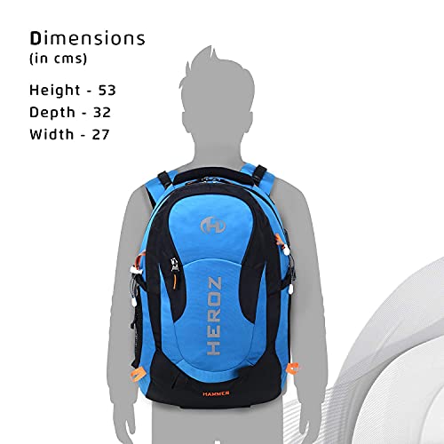 HEROZ Hammer Unisex Nylon 35 L Travel Laptop Backpack Water Resistant Slim Durable Fits Up to 17.3 Inch Laptop Notebook (Black & Sky Blue) - Image 5