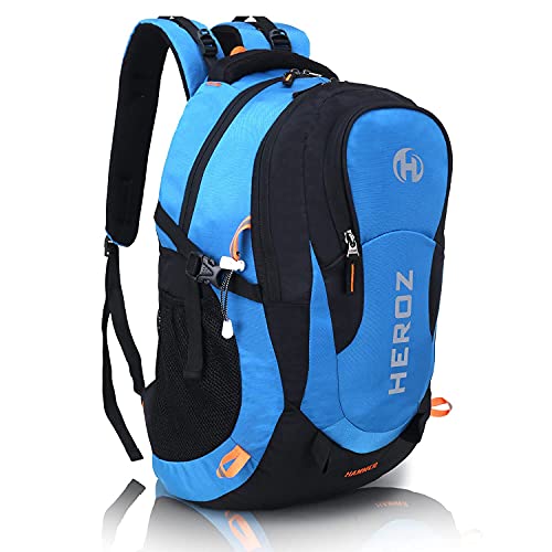 HEROZ Hammer Unisex Nylon 35 L Travel Laptop Backpack Water Resistant Slim Durable Fits Up to 17.3 Inch Laptop Notebook (Black & Sky Blue) - Image 1