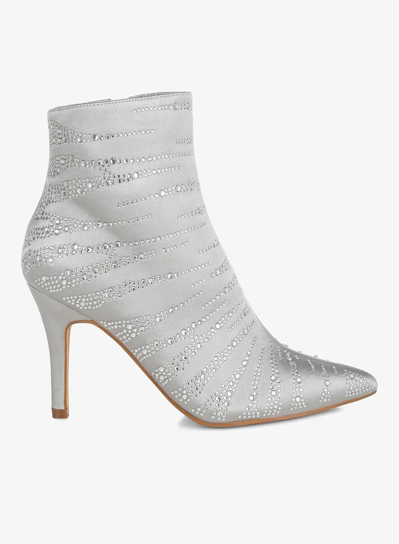 London Rag London Rag Women's Satin Rhinestone Ankle Party Boots in Silver