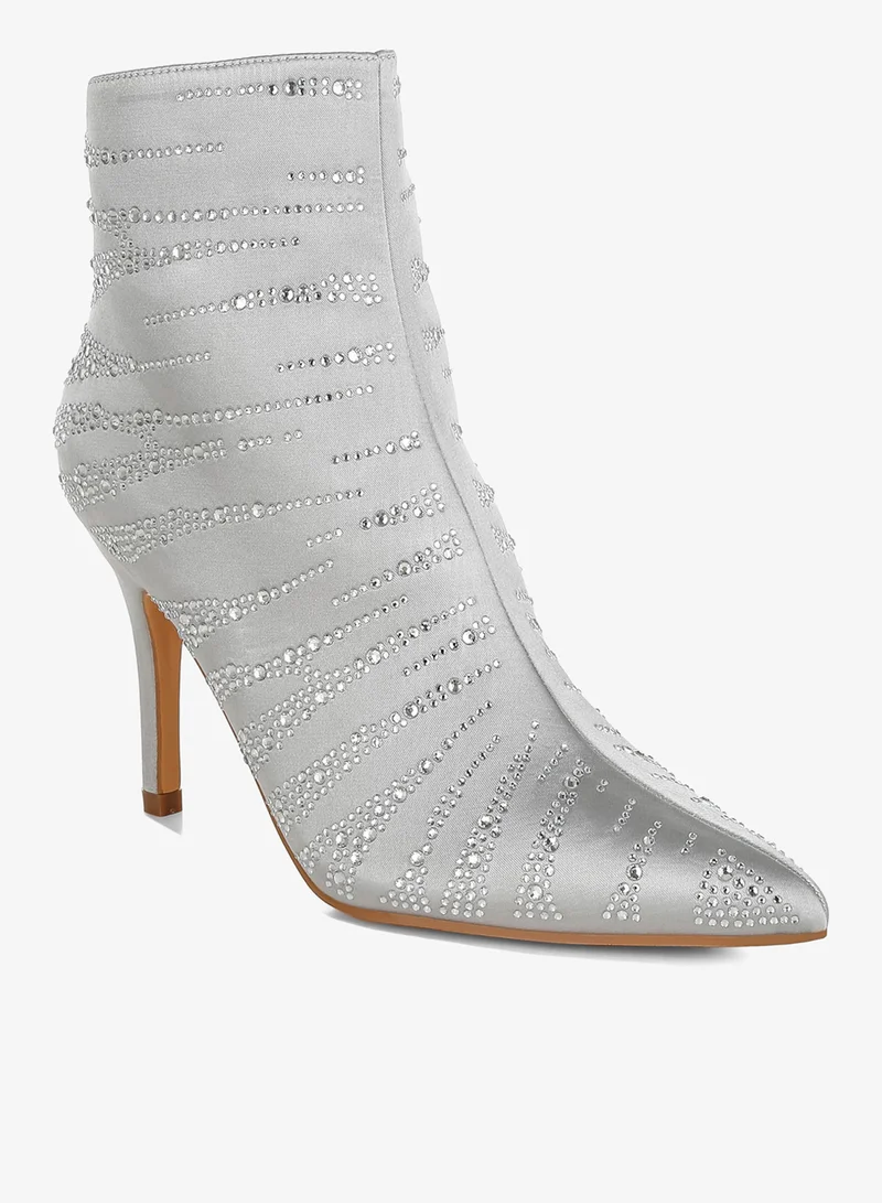 London Rag London Rag Women's Satin Rhinestone Ankle Party Boots in Silver