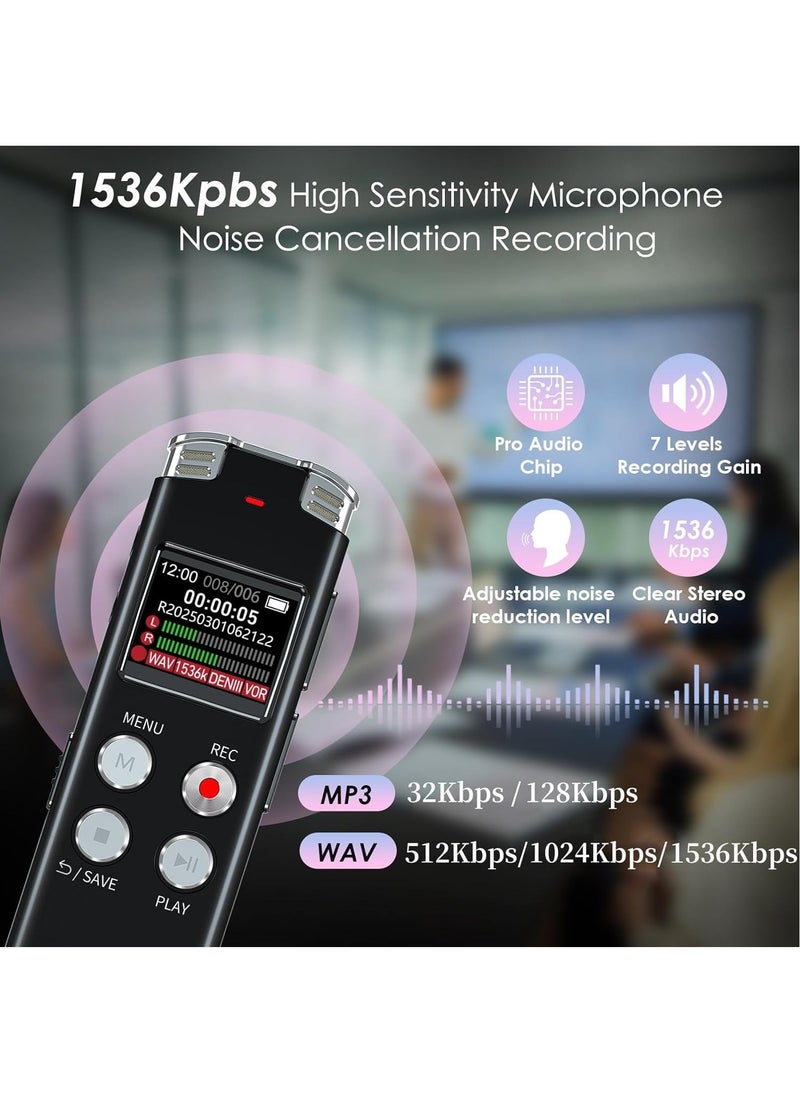 KADIP 64GB Digital Voice Recorder with Playback: Voice Activated Recorder for Lectures Meetings Interviews - Dictaphone Recording Device Tape Recorder Portable Mini, Audio Recorder with USB, MP3, Black  - Image 2