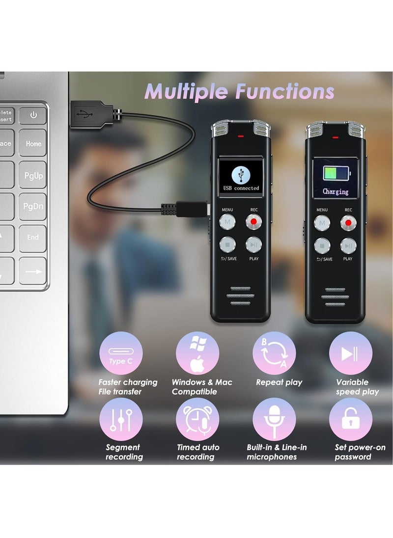 KADIP - 64GB Digital Voice Recorder with Playback: Voice Activated Recorder for Lectures Meetings Interviews - Dictaphone Recording Device Tape Recorder Portable Mini, Audio Recorder with USB, MP3, Black - Image 1