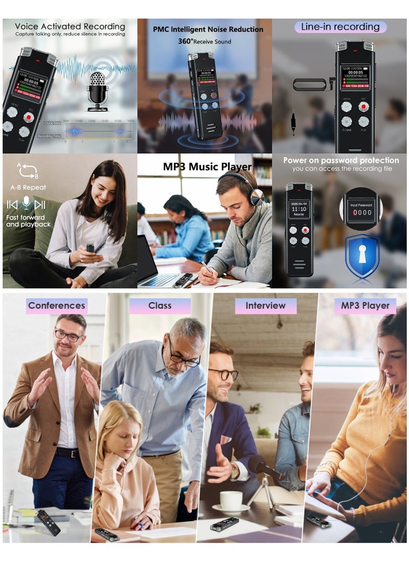 KADIP - 64GB Digital Voice Recorder with Playback: Voice Activated Recorder for Lectures Meetings Interviews - Dictaphone Recording Device Tape Recorder Portable Mini, Audio Recorder with USB, MP3, Black - Image 1