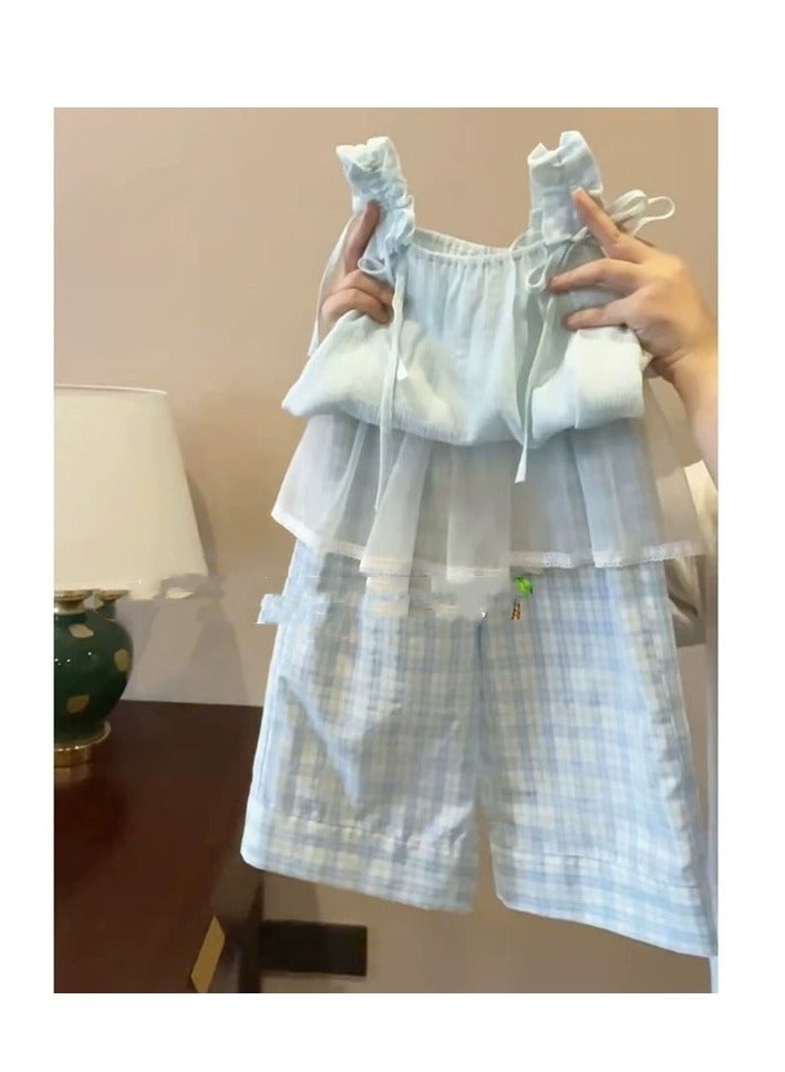 Two Piece Set Of Children's Fresh Camisole Loose Gauze Skirt And Pants - Image 1