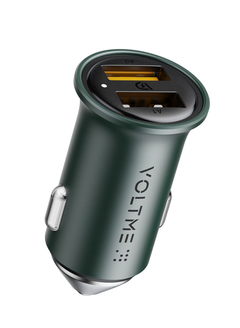 VOLTME - Car Charger, Mini 24W Dual USB Car Charger, V-Dynamic technology Alloy Car Adapter with LED Light for iPhone14/13/12/12 Pro/11/11 Pro/XR/Xs/Max/X, iPad Pro/Air 2/mini, Galaxy and More - England Green - Image 1