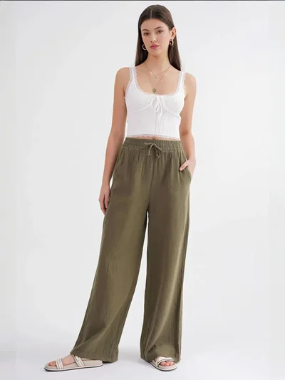 MixRay Mixray High Waist Textured Muslin Fabric Pants