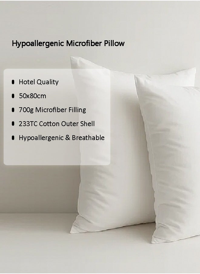 Pearl Coast Hypoallergenic Microfiber Pillow – 50x80cm – 700g Fill – 233TC Breathable Cotton Cover – Soft Support for Sensitive Sleepers Pack of 2  - Image 3