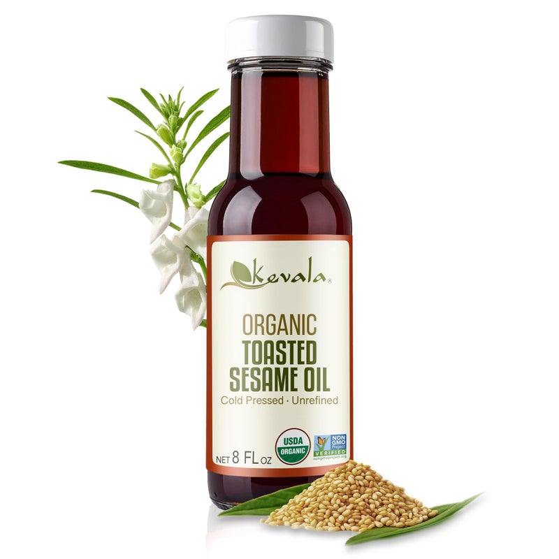 Kevala Organic Toasted Sesame Oil  Cold Pressed and Unrefined Oil for Daily Cooking and Baking Made with Top Selection Roasted Sesame Seeds Great for StirFry Vegetables 8 oz Glass Bottle - Image 3