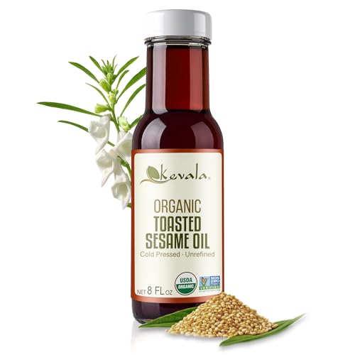 Kevala Organic Toasted Sesame Oil  Cold Pressed and Unrefined Oil for Daily Cooking and Baking Made with Top Selection Roasted Sesame Seeds Great for StirFry Vegetables 8 oz Glass Bottle - Image 1