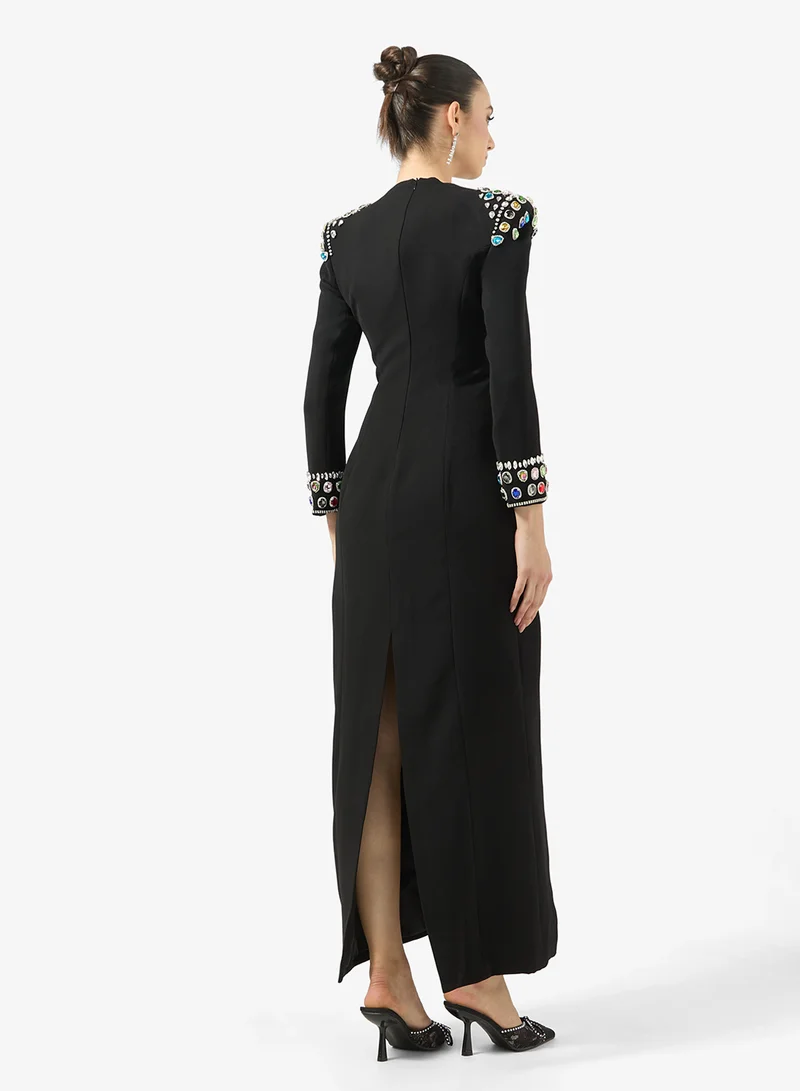 Ginger Boutique Rhinestone Embellished Luxe Square Neck Evening Gown